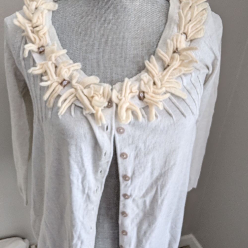 Elegant Cream Cardigan with Floral Accents